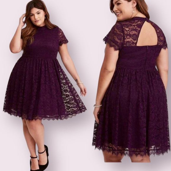 torrid Dresses & Skirts - Torrid Deep Purple High Neck Lace Skater Party Dress Size 18